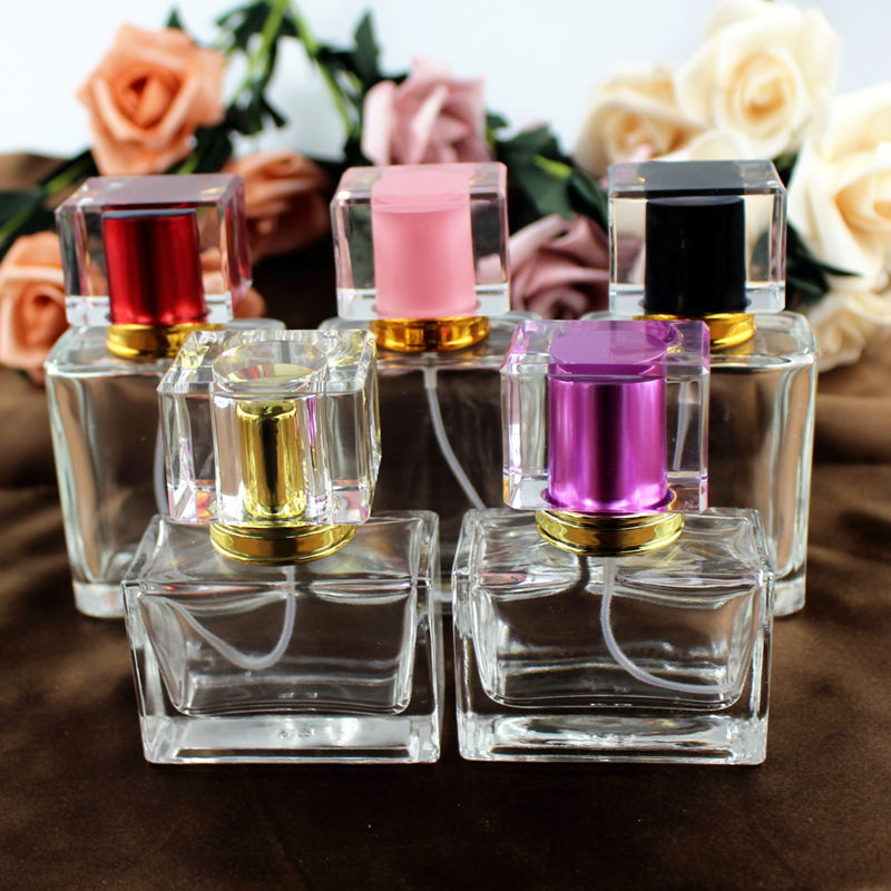 

Print Logo 1PC High Quality 30ml/50ml Square Glass Perfume Bottle Clear Spray Bottle Empty Fragrance Packaging Refillable