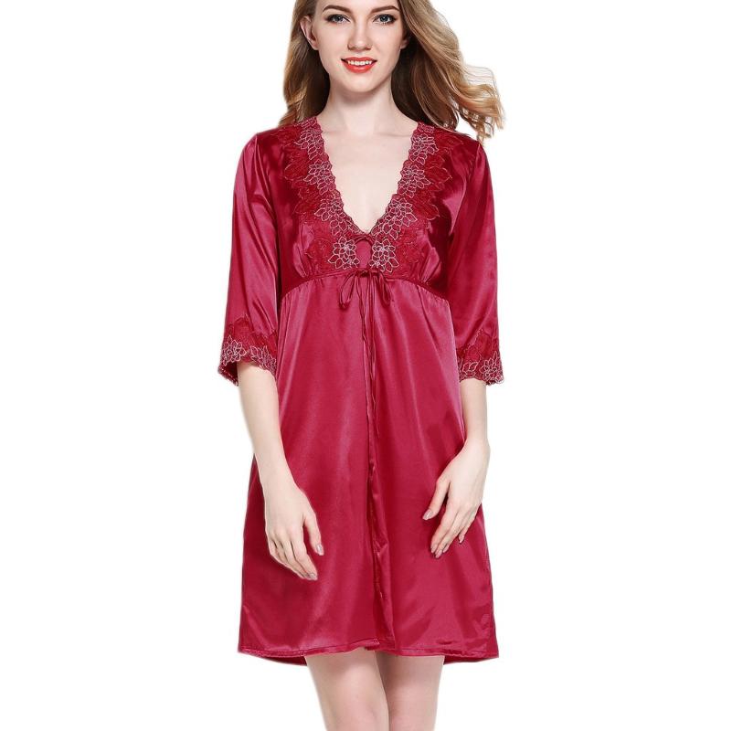 

Women pajamas for women Sexy Charming Spring/Summer Underwear V-Collar Robe Lingerie Sling Nightgown Nice pijama seda mujer, Red