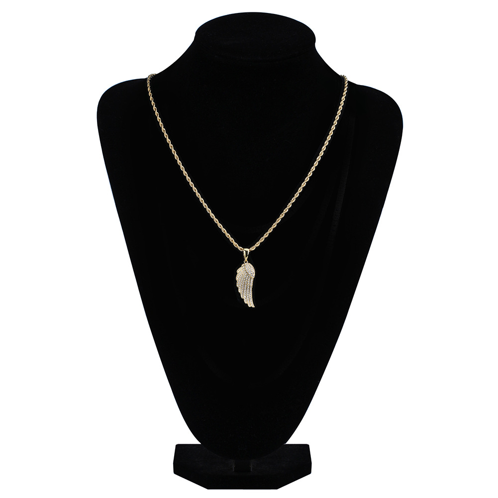 

Fashion-Gold & White Gold Iced Out CZ Zirconia Lovers Angel Wing Necklace Twist Chain Hip Hop Feather Wing Rapper Jewelry Gifts for Couples