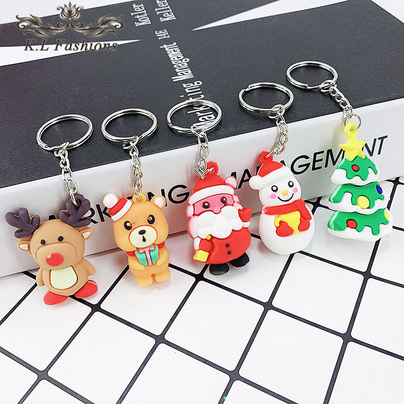 

Cute Soft Silicone Chrismas Key Ring Santa Snowmen Littel Bear Elk Pendant Key Ring Bicycle Car Keychain Xmas Gift for Loves Family Friend
