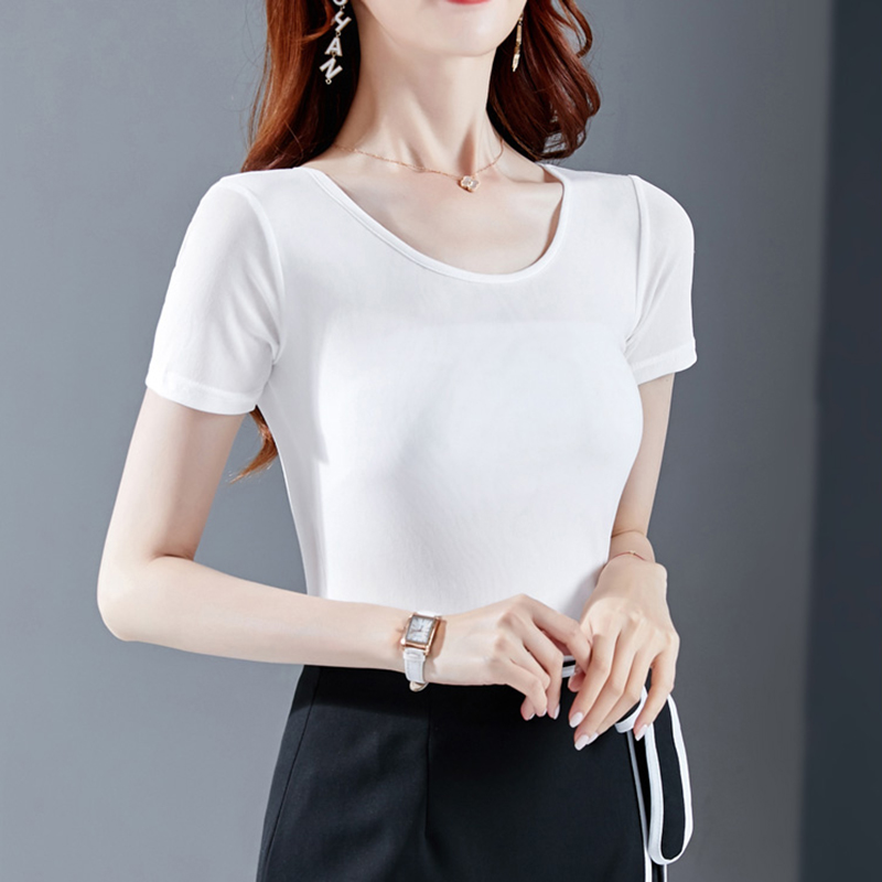 

Sexy Mesh Top Femme White Soild O Neck T-Shirt Women Retro Style Slim Plus Size Vintage Tshirts Tee Mujer Camisetas New Summer, Black