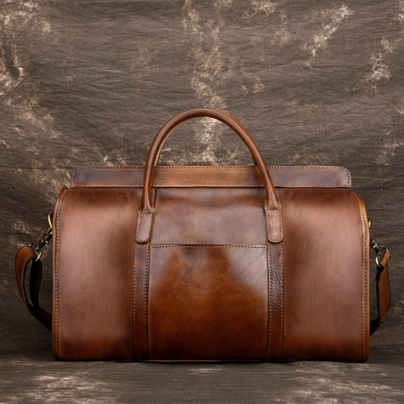 

New Vegetable Tanned Skin Large Capacity Travel Bag Cow Leather Business Men's Bag Genuine Leather Retro Portable Shoulder Bags, As show