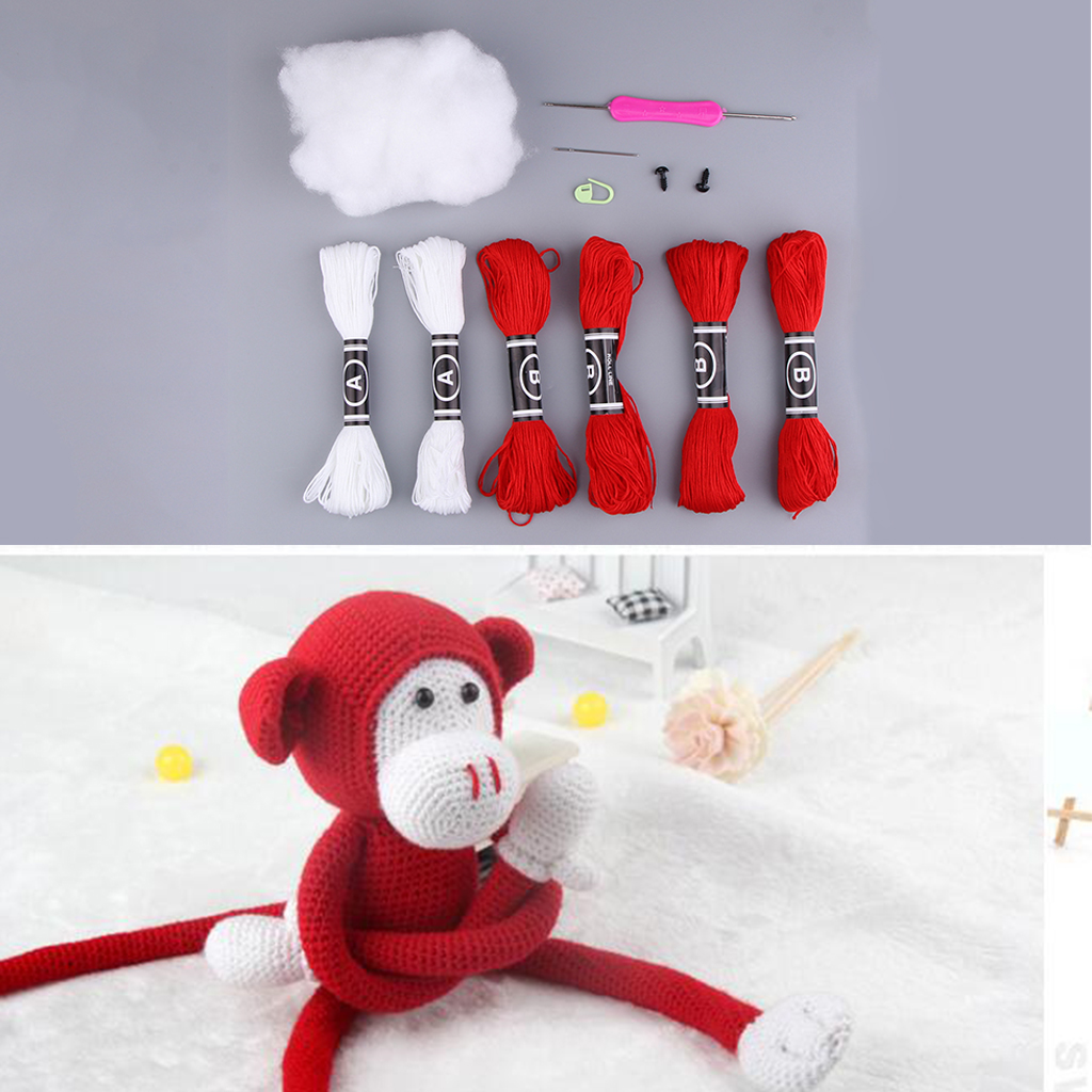 

lovely handmade crochet monkey doll crochet kit, White
