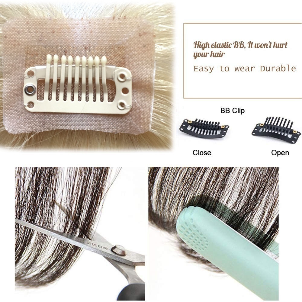 Blonde Clip in Bangs 3D Fringe Human Hair Topper Extension Crown Hairpiece for Women short angle Brown247B