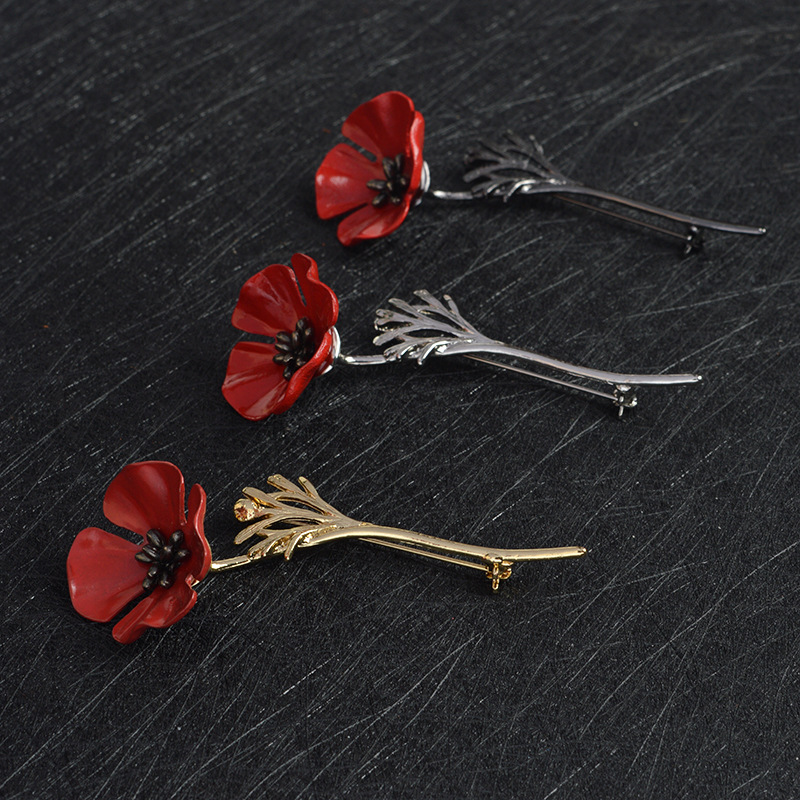 

Red Poppy Flower Squid Brooch Pin Collar Corsage Gold Silver Black Pins Shirt Badge Vintage Jewelry Gift for Women