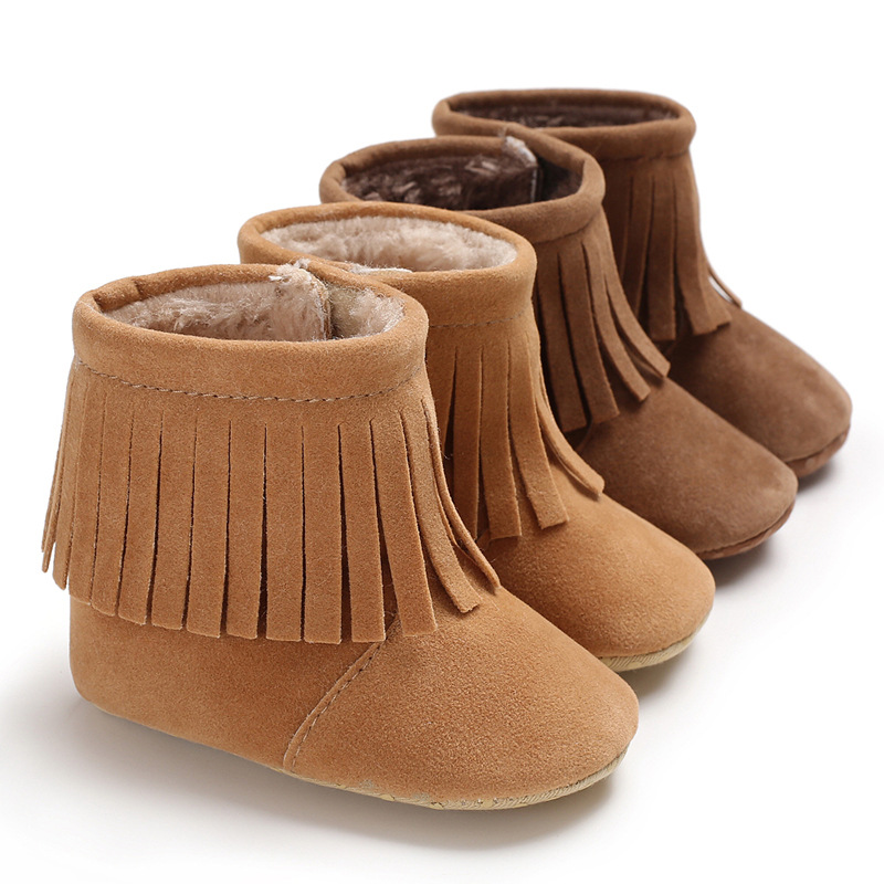 

Winter Baby Shoes Infants Warm Boots Fur Wool First Walkers Booties Khaki Fringe Baby Boy Girl Boots Fur Newborns Toddlers
