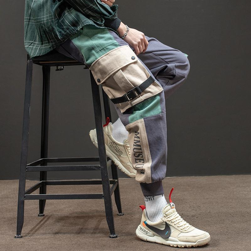 

New Letter Ribbons Cargo Pants Men Streetwear Spring Autumn Casual Hip Hop Big Pockets Print Sweatpants Trousers Harem Pants, Style 1