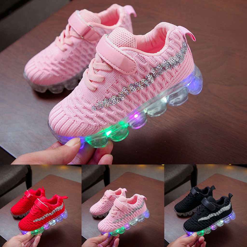

toddler first walk shoes newborn shoe Children Kid Baby Girls Boys Bling Led Luminous Sport Run Sneakers Casual Shoes #smt, Black
