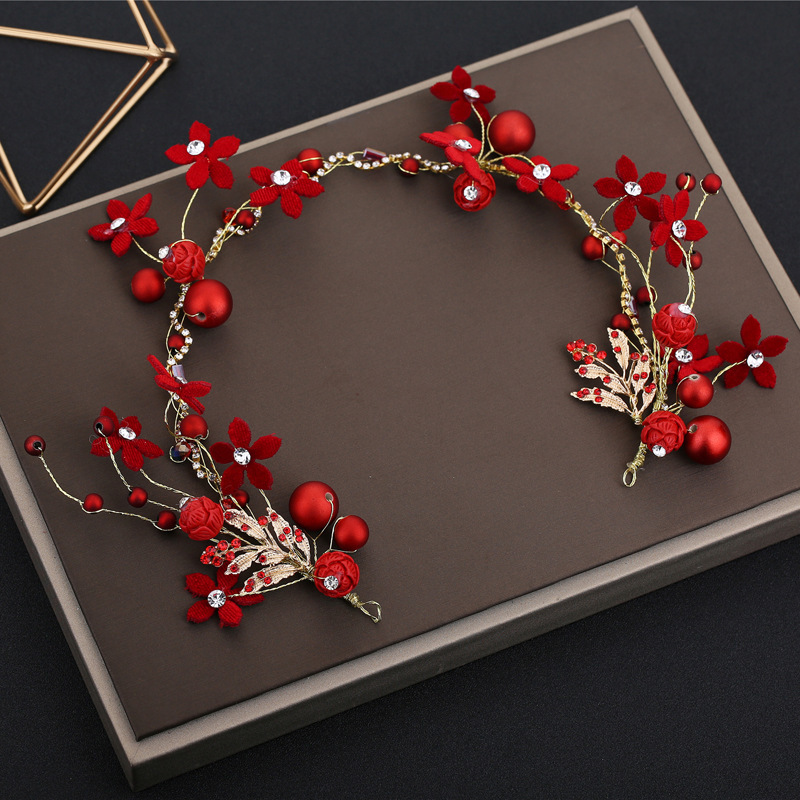 

Korean Bride Wedding Headwear Will Red Edelweiss Soft Drill Chain Hair Band Headwear Hair Decorate Girl Accessories