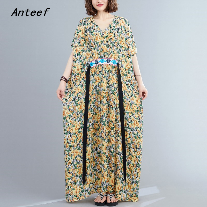

cotton satin plus size vintage floral women casual loose maxi long summer beach dress elegant clothes 2020 ladies dresses, As pic
