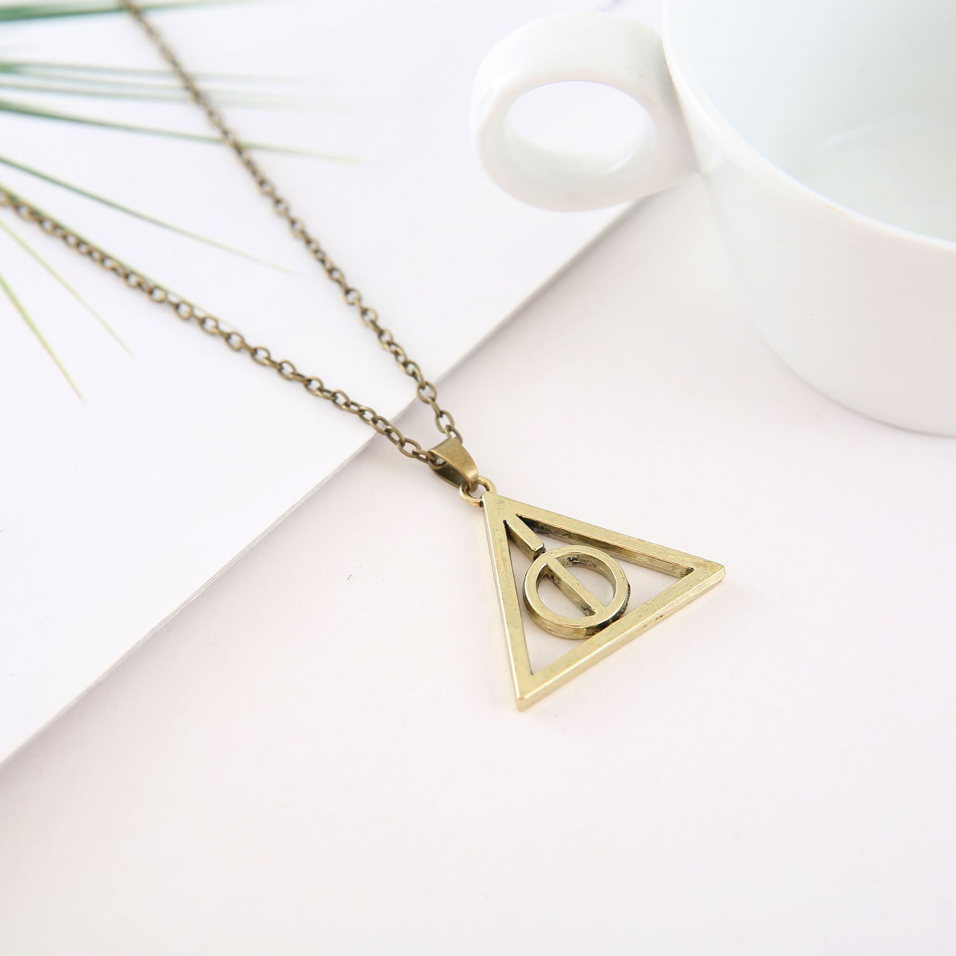 

1pc hollow Geometric round Time Rotating circle Harry Triangle pendant chain Necklace Multi-layer Rotatable Movie sign woman mother men's family gifts jewelry