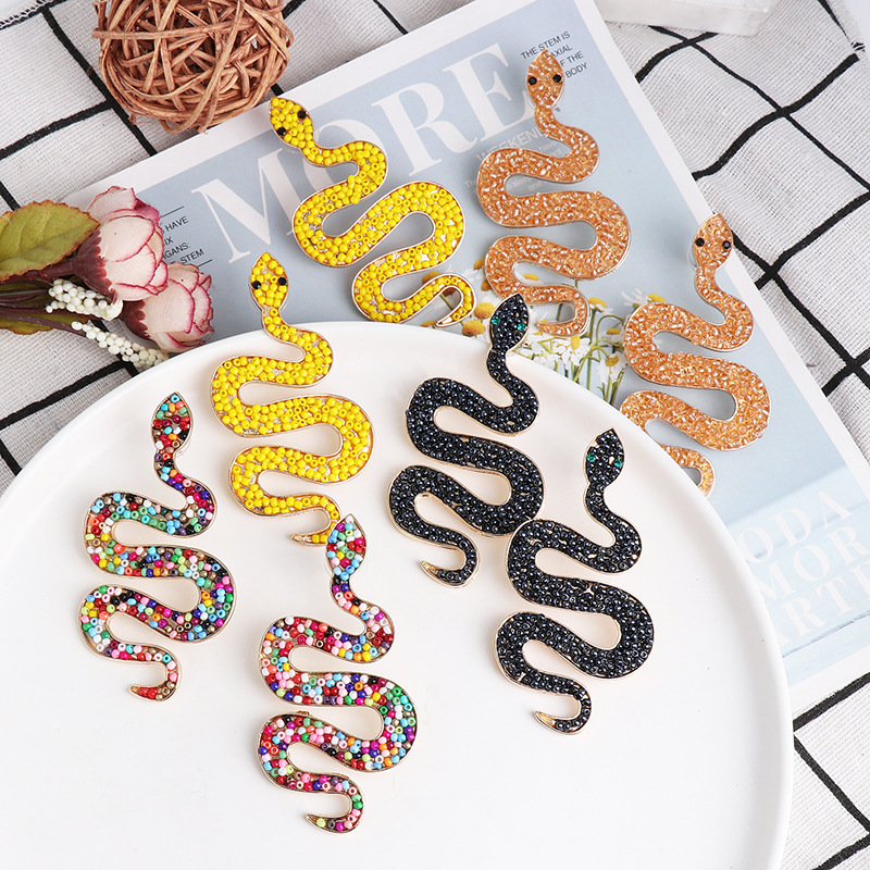 

Bohemian Colorful Beaded Long Snake Stud Earring Punk Design Handmade Earring Brincos Women Party Fashion Jewelry Accessories