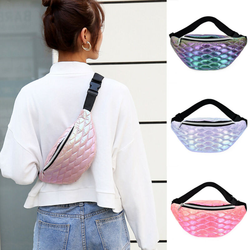 

Women Girls Fashion Waist Fanny Pack Shiny Leather Pouch Chest Bag Adjustable Belt Waist Bum Bag Phone Travel Sports Purse, As picture