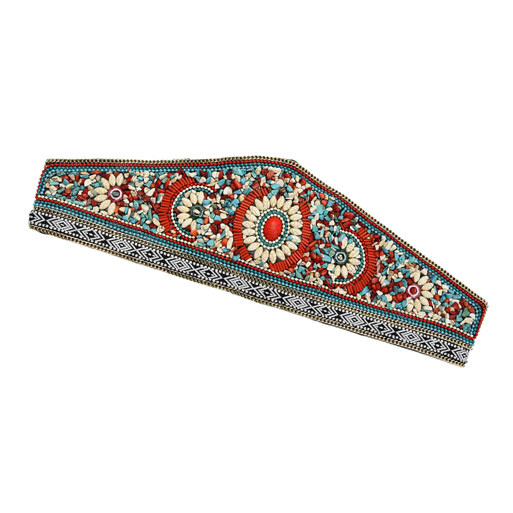

Bohemian Retro Charm Women Skinny Belt with Ethnic Beaded Elastic Waist Belly Body Jewelry