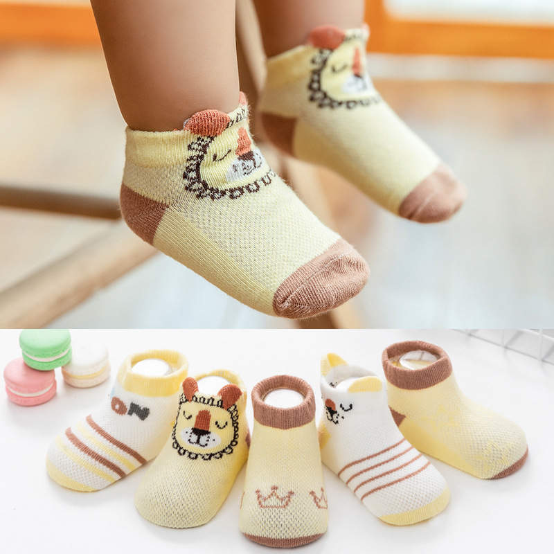 

Wecute 5pairs/lot Lace Thin Cotton Low Cut Children's Socks Cartoon Animals Lion Baby Socks Infants Toddler Mesh Boat, T4