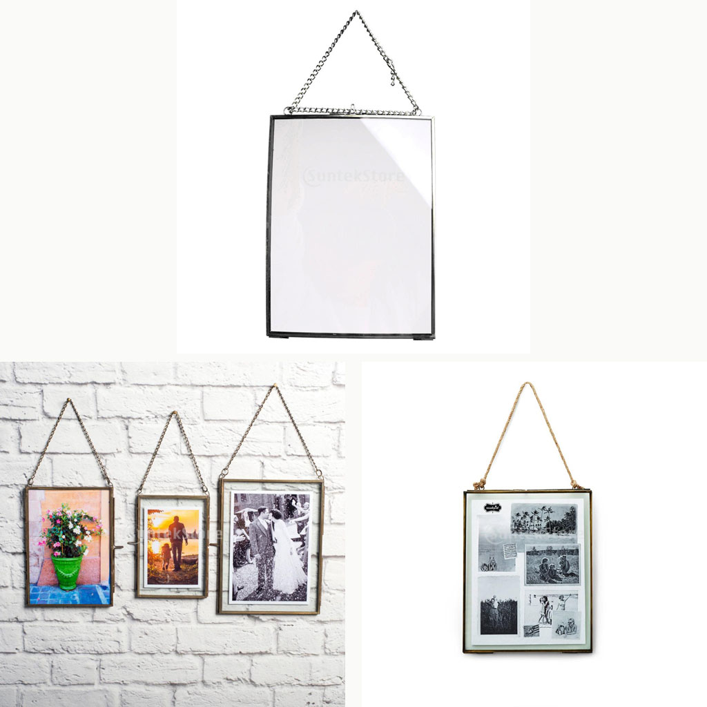 

3pc metal glass picture frame holder hanging portrait decor decoration