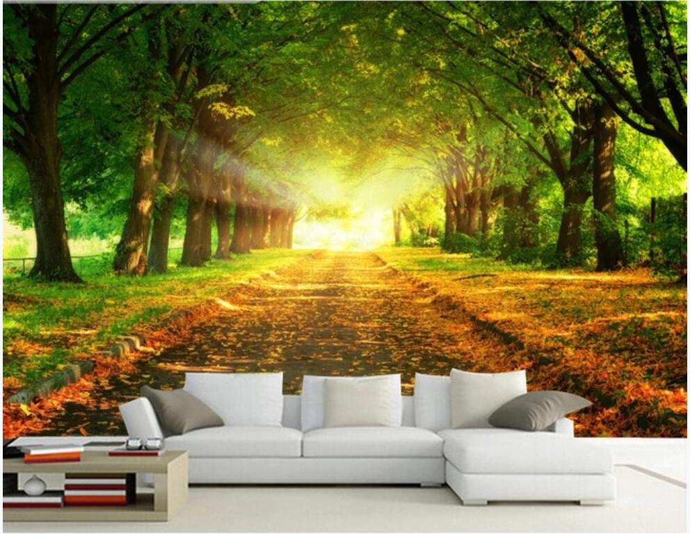 

WDBH 3d wallpaer custom photo mural on the wall HD green woods road scenery TV background decor living room wallpaper for walls 3 d, Non-woven
