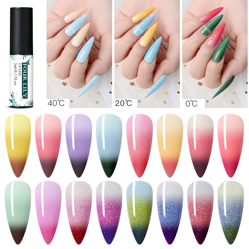 

Four Lily 1 Bottle 5ml Color Changing UV Gel Polish Sequins Thermal Color Changing Nail Gel Soak Off Nail Art Polish Varnish, S07927
