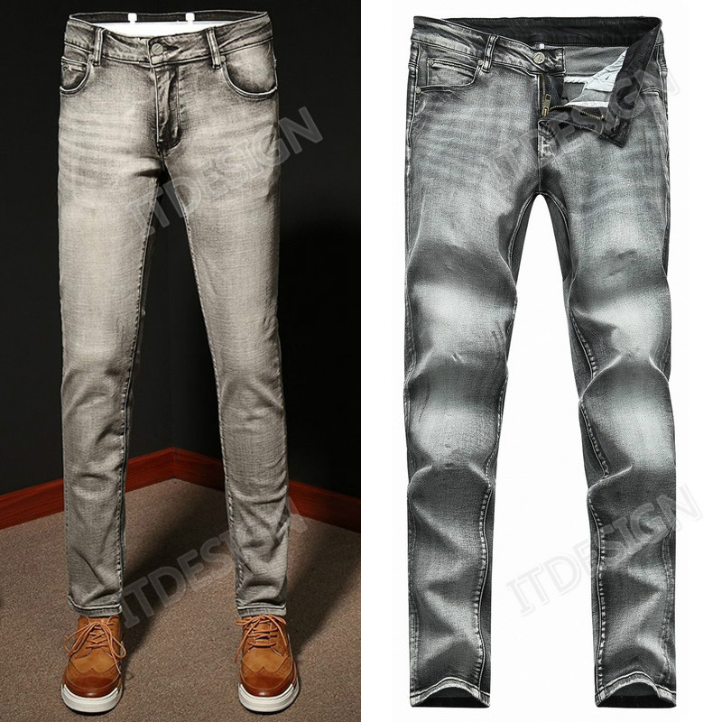 

Men Gray Jeans Plus Size 38 Men Ripped Casual Slim Fit Bleach Wash Vintage Stretch Denim Trousers Guy, Gray aj-8096