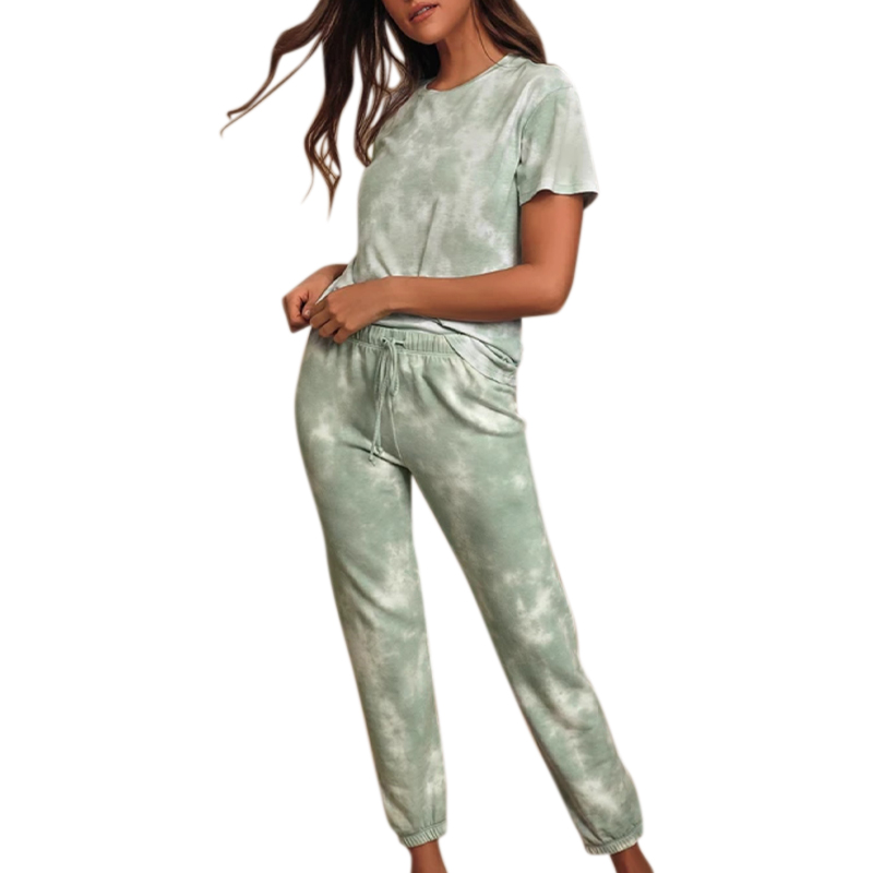 

Pijamas Women Pijama Short Sleep Tops and Pants Set 2020 Tie Dye Pijamas Women 2 Pcs Drawstring Trousers and O-neck Top Sets, Style a