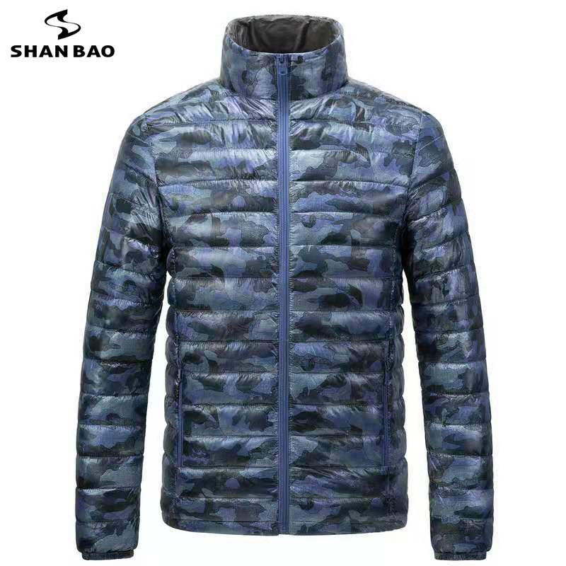 

2019 winter new fashion light men's down jacket stand collar zipper storage bag youth clothing white duck down thin jacket, Black