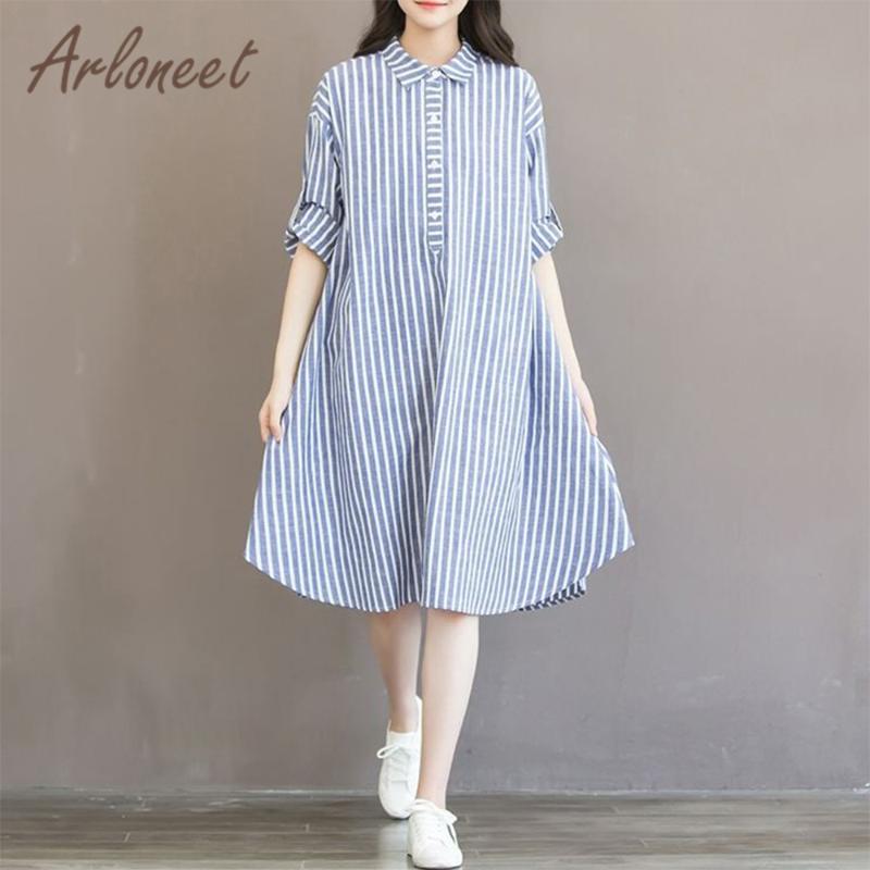 

ARLONEET Clothes Women Maternity Dress Long Sleeve Striped Dress Breastfeeding Summer Ladies Pregnancy Casual Clothes, Blue