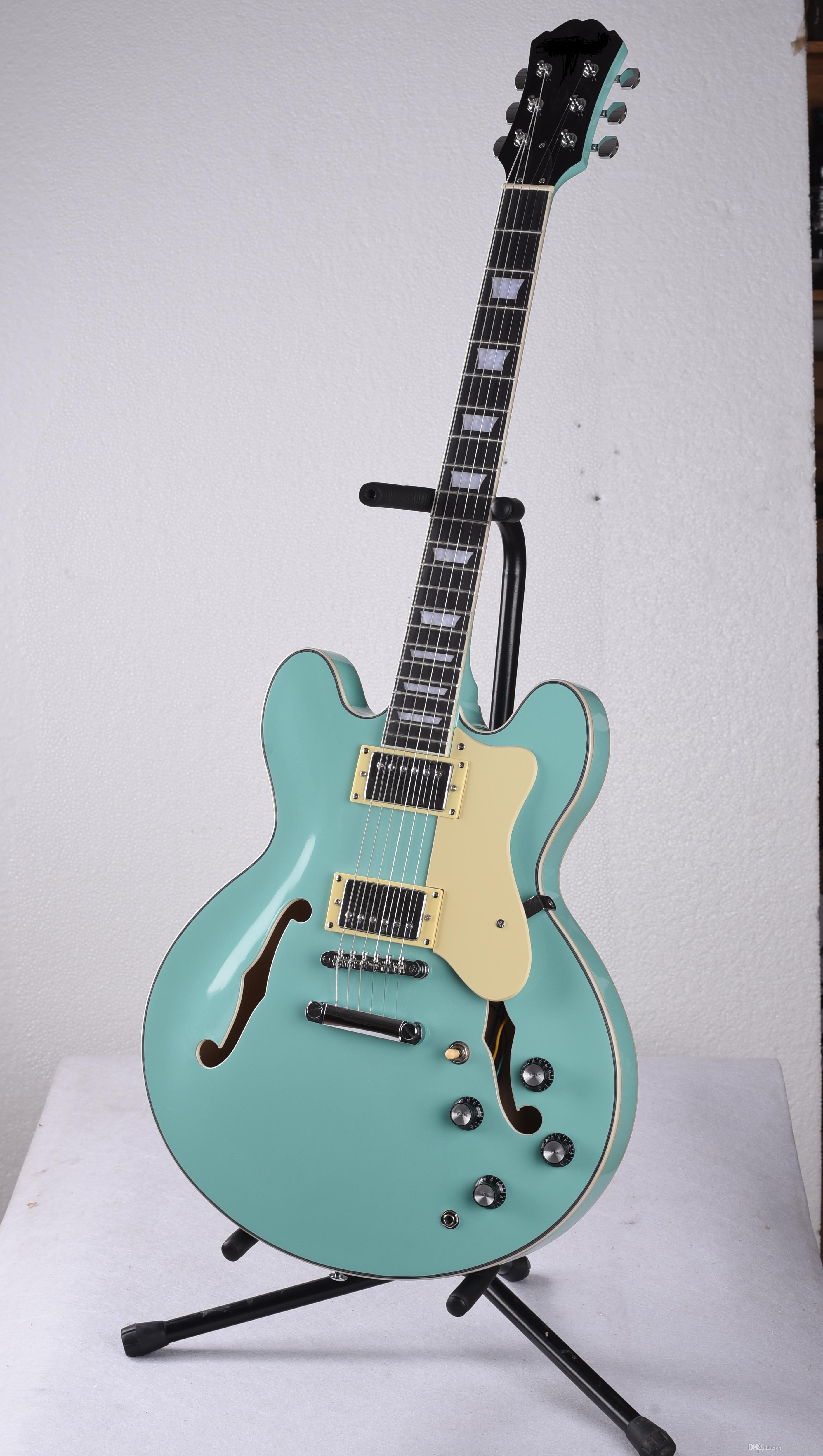 Custom factory wholesale / retail best price, jazz electric guitar semi-hollow green, offer customization!