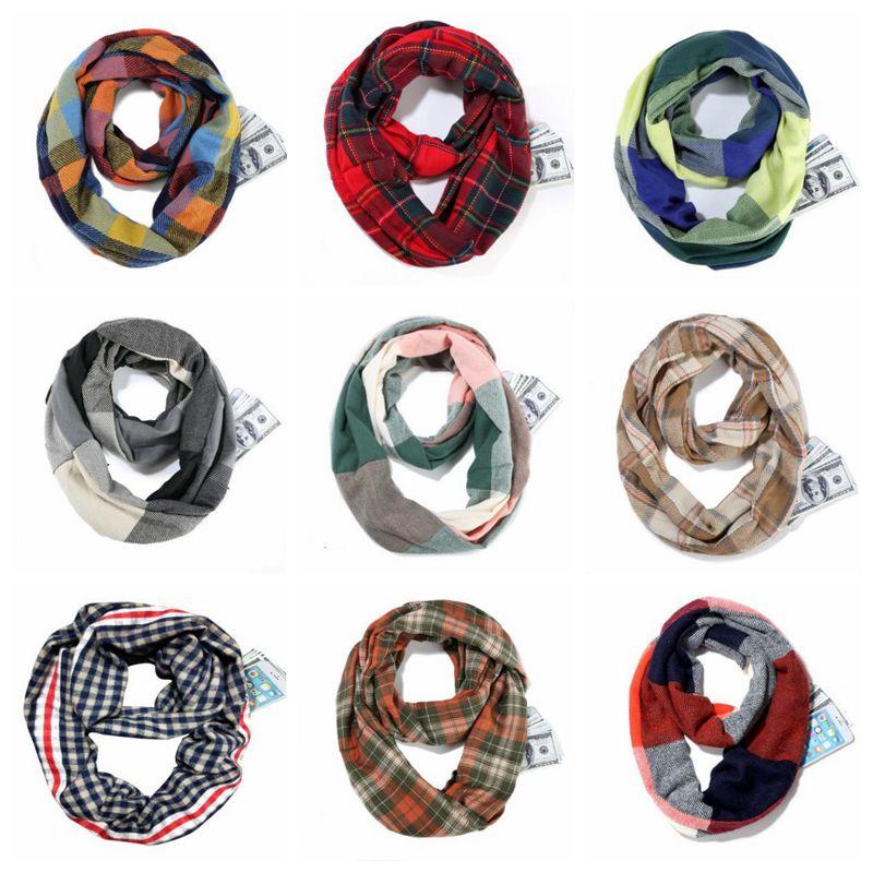 

Plaid Infinity Loop Scarves Travel Pocket Snood Neckerchief Girls Grid Wraps Check Shawl Collar Lattice Neck Scarf Winter Pashmina C6091, Mixed colors;random delivery