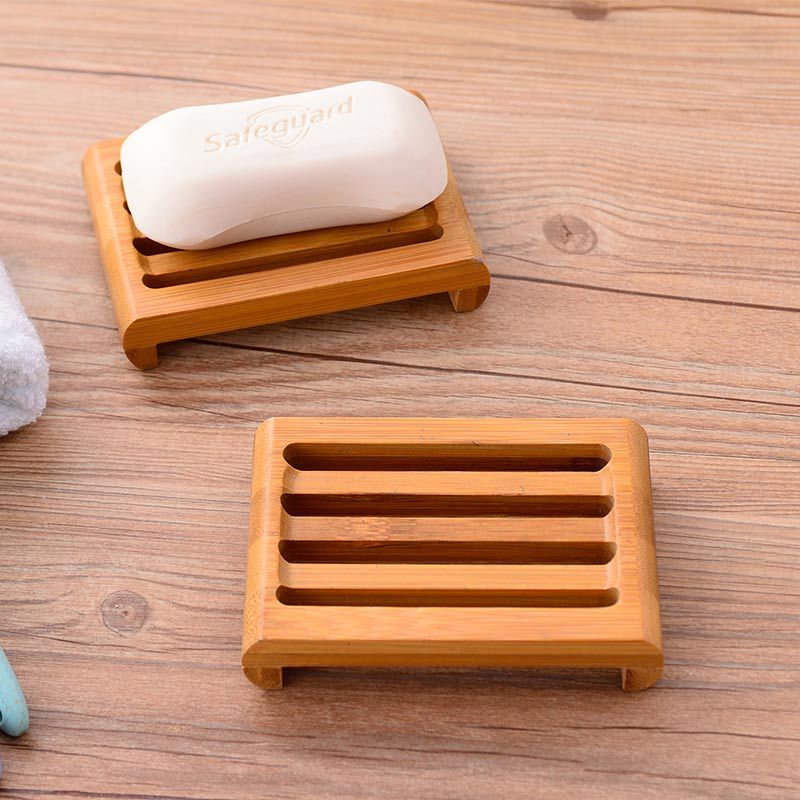 

Natural Bamboo Soap Dishes Tray Holder Bathroom Soap Rack Plate Box Container, Color as picture