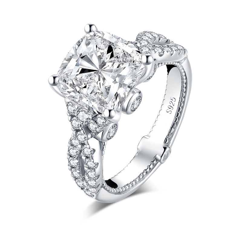 

Cluster Rings LESF 925 Silver Cute Female Girls White Round Wedding Ring Luxury Color CZ Stone Promise Engagement For Women