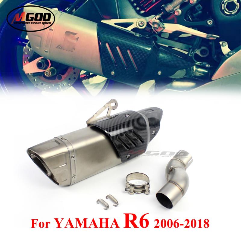

For YZF R6 YAMAH 2006-2018 Slip-On Motorcycle Exhaust Escape Moto Modified Motorbike Scooter Carbon Fiber Middle Muffler Pipe