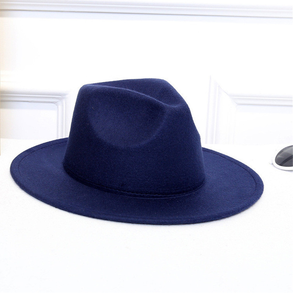 

ISHOWTIENDA Wool Women's Hats Classical Gentleman Wide Brim Felt Wool Fedora Hats For Floppy Cloche Top jazz Cap, Black