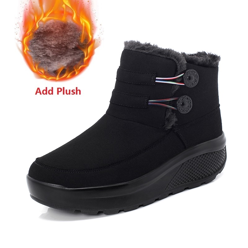 

BVNOBET New Winter Women Ankle Boots Women Shoes Round Toe Platform Comfortable Warm Snow Boots Plus Size Botas Mujer, Black