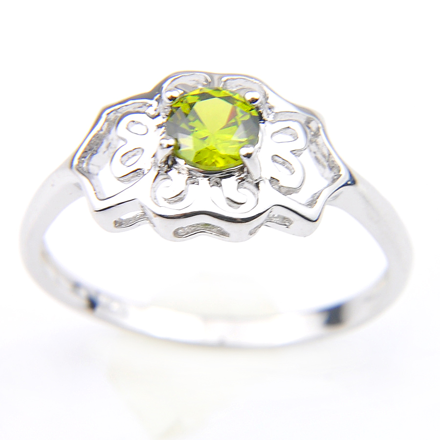 

Luckyshine Latest Design Women Flower shape Zircon Rings 925 Silver Round Green Peridot Gems Engagemets Party Jewelry Rings
