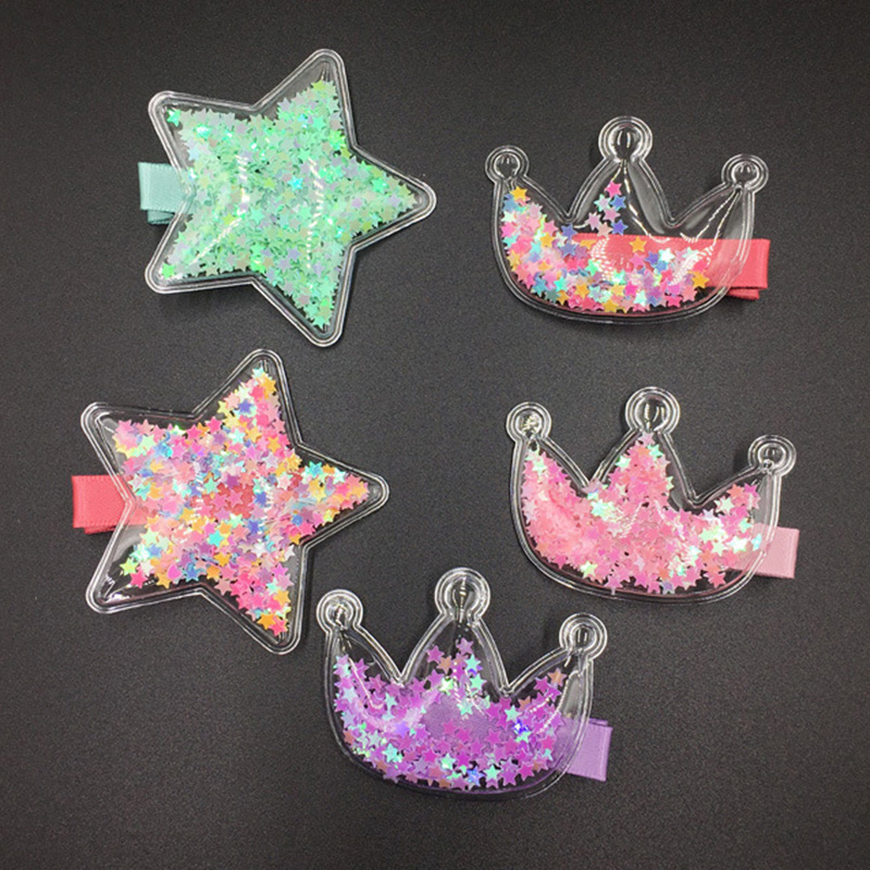 

2020 New Transparent Stars with Glitter Star Inside Small Hairpin Children's Crown Tiara Alligator Hair Clips, White