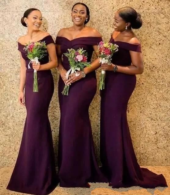 2019 Grape Purple Mermaid Bridesmaid Dress Cheap Off Shoulder Sheath Wedding Guest Gown Formal Party Prom Evening Dresses
