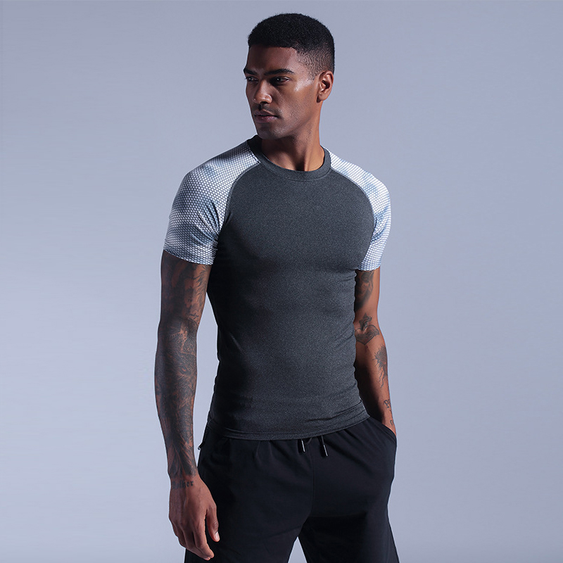 

Men' summer sports T-shirt, quick drying training, short sleeve equipment, thin running clothes, B113-grey