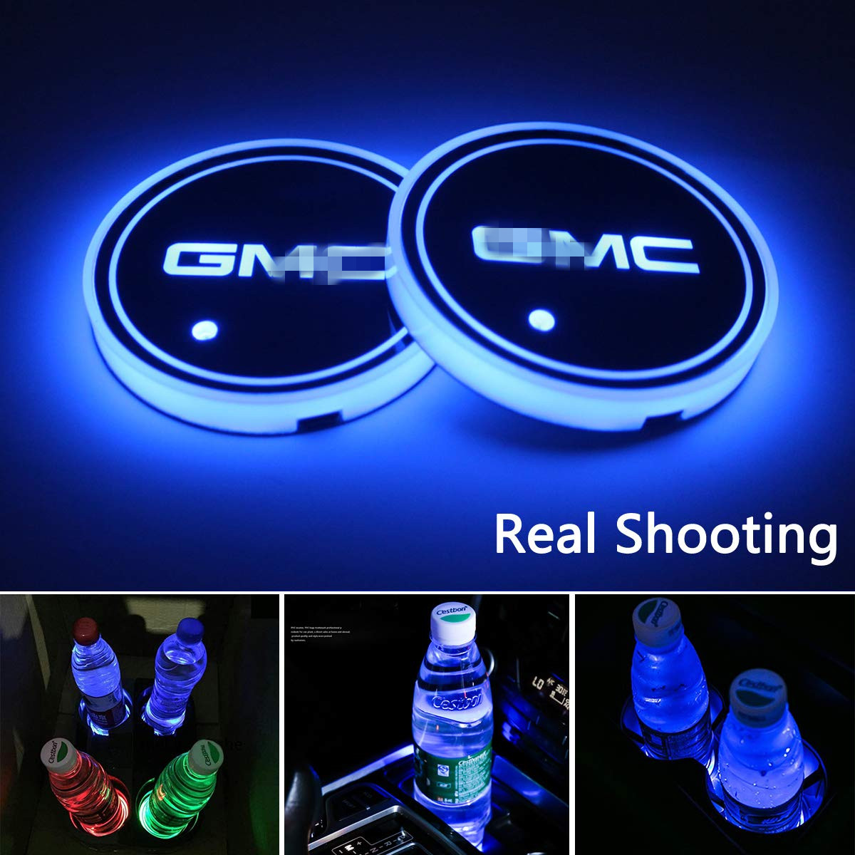 2PCS Colorful DEL voiture porte-gobelet Pads Tapis Coaster Atmosphère Lumières Logo