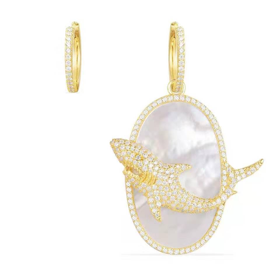 

New Hot Trendy Yellow Gold Plated CZ Sharkl Earrings for Girls Women for Party Wedding Nice Gift, Golden;silver