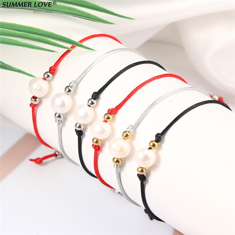 

Summer Love Handmade Polyester Thread Woven Pearl Charm Friendship Bracelets Gifts for Women Jewelry With Card Dropshipping 2020