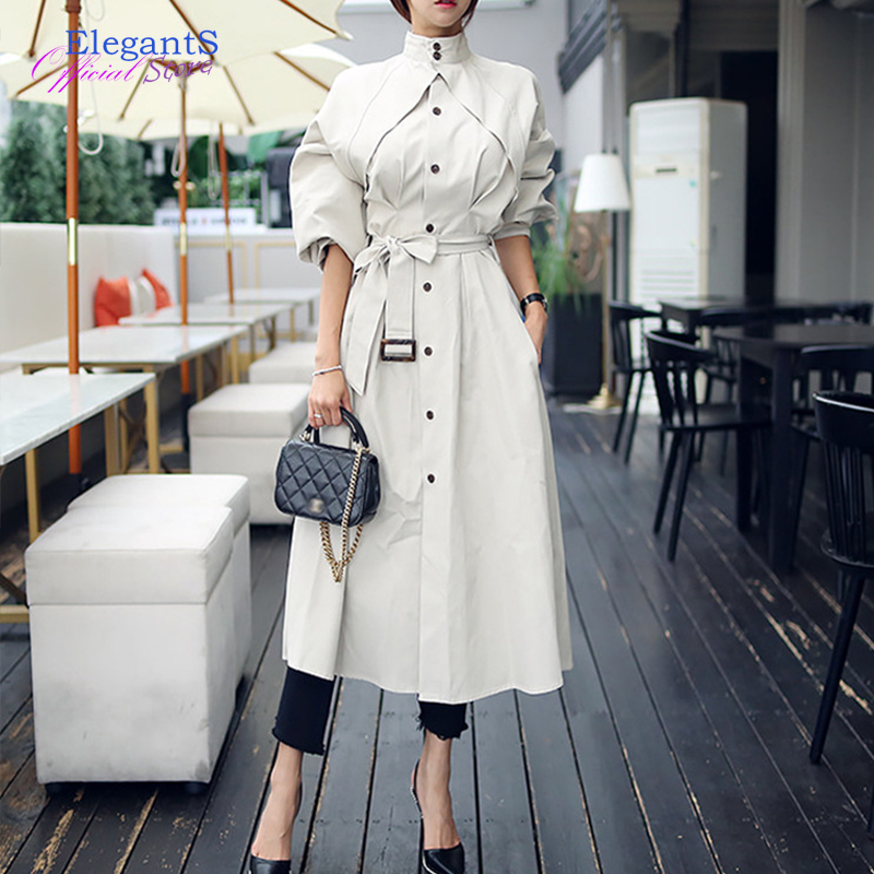 

Women Trench Coat Fashion Comfortable Loose A-line Professional Temperament Outwear Warm Long Trench Plus Size Clothing 2020 New, Beige