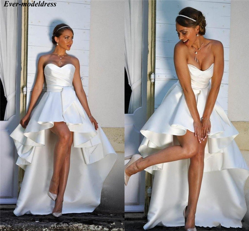 

Hi-Low Beach Wedding Dresses 2021 Sweetheart Pleats Draped Lace Up Back Simple Satin Bridal Gowns Bride Dress Vestido De Noiva, Same as image