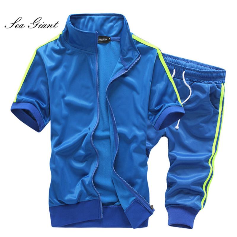 Men's Tracksuits 2021 Men Track Suit Set Short Sleeve Stripes Sportswear Fitness Summer Jogger Shorts Zipper Tracksuit Sudaderas Hombre