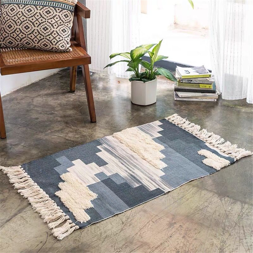 

Wishstar Nordic Handmade Tassel Cotton Rug With 3D Tuft Woven Mat In the Hallway Geometric Pattern Bedroom Carpet Ethnic