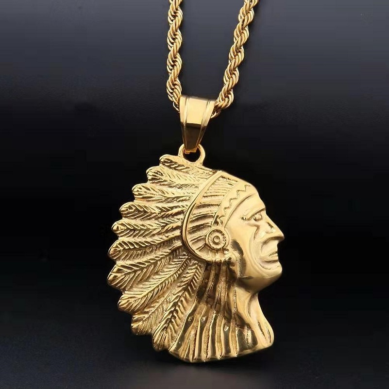 Iced Out Indian Chief Head Charm Pendant /& Necklaces Hip Hop Gold Silver Color Chains For Men Mask Indian Gifts Jewelry Native Cuban Chain 24inch