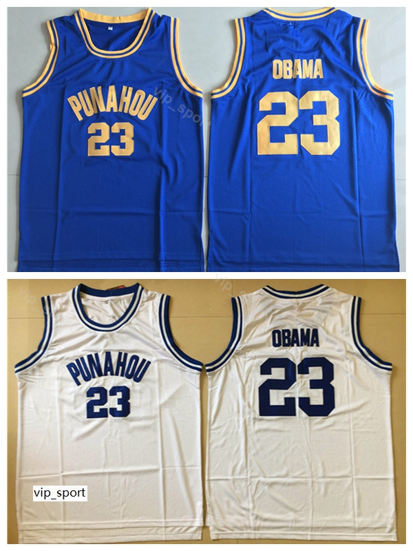 

Barack Obama Jersey 23 Men College Basketball High School Punahou Jersey Uniform Team Color Blue Away White University Breathable Hot Sale