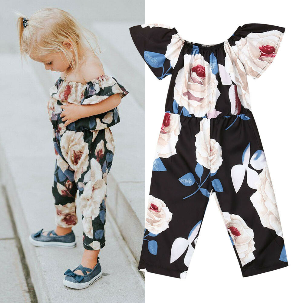 Baby Kids Girls Off-shoulder Floral Jumpsuit Romper Sunsuit Outfit Clothes Sale