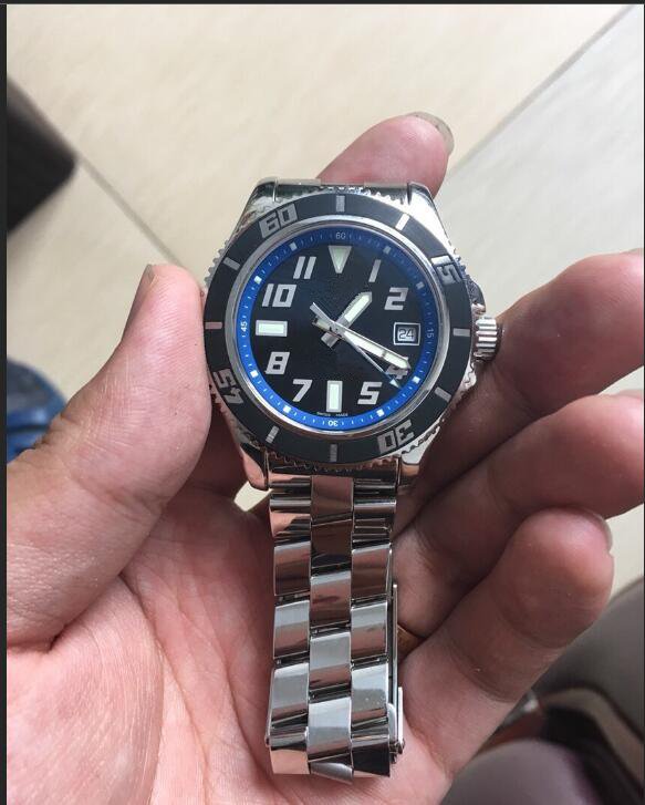 

Top quality luxury watch man sport watch mechanical automatic watches stainless steel wristwatch black dial 256, Blue rim
