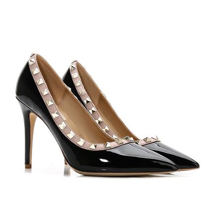 

New leather studded high heels fashion sexy pointed patent leather stiletto heel sandals,10cm,8cm,6cm, Women's shallow rivet dress shoes