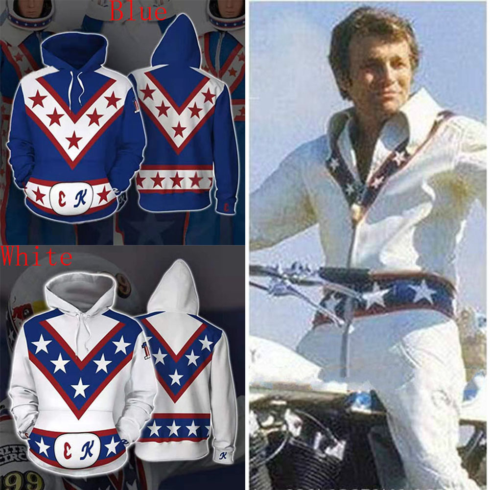 

Evel Knievel Cosplay Costume 3D Printed Pullover Hoodie Sweatshirt, Blue